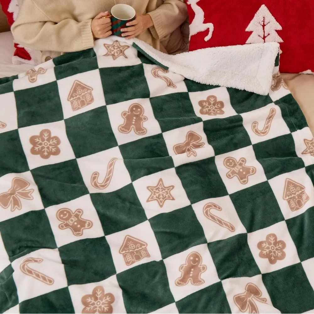 Festive Green and Tan Holiday Throw Blanket